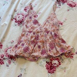 Floral Pink and Orange Women's Top